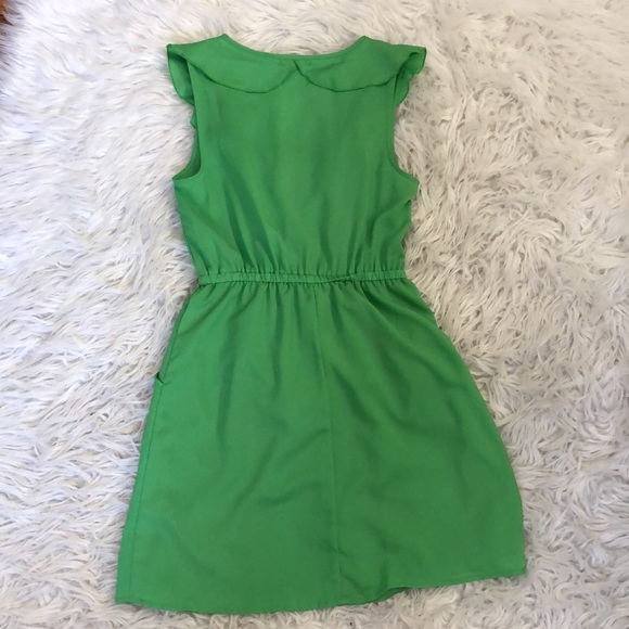 Vibrant Light Green V-neck Ruffle Dress w/ Pockets knee length Small. Work wear - Picture 6 of 7